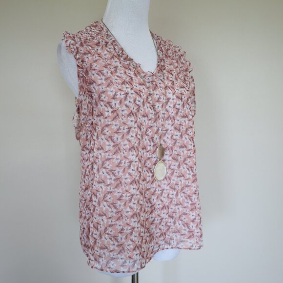 MAISON D'AMELIE Size Small Sleeveless Blouse Career Top Blush Pink floral - Picture 5 of 9